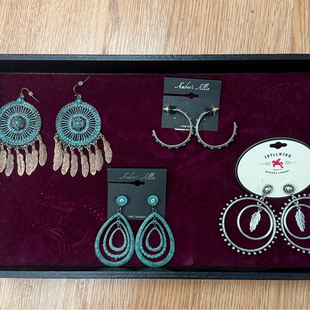 Boho Earrings Set with Turquoise and Silver Accents